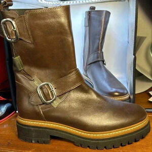 Gorgeous Italian made leather double buckle brown boots sz 39 NWT FABIANELLI 9US